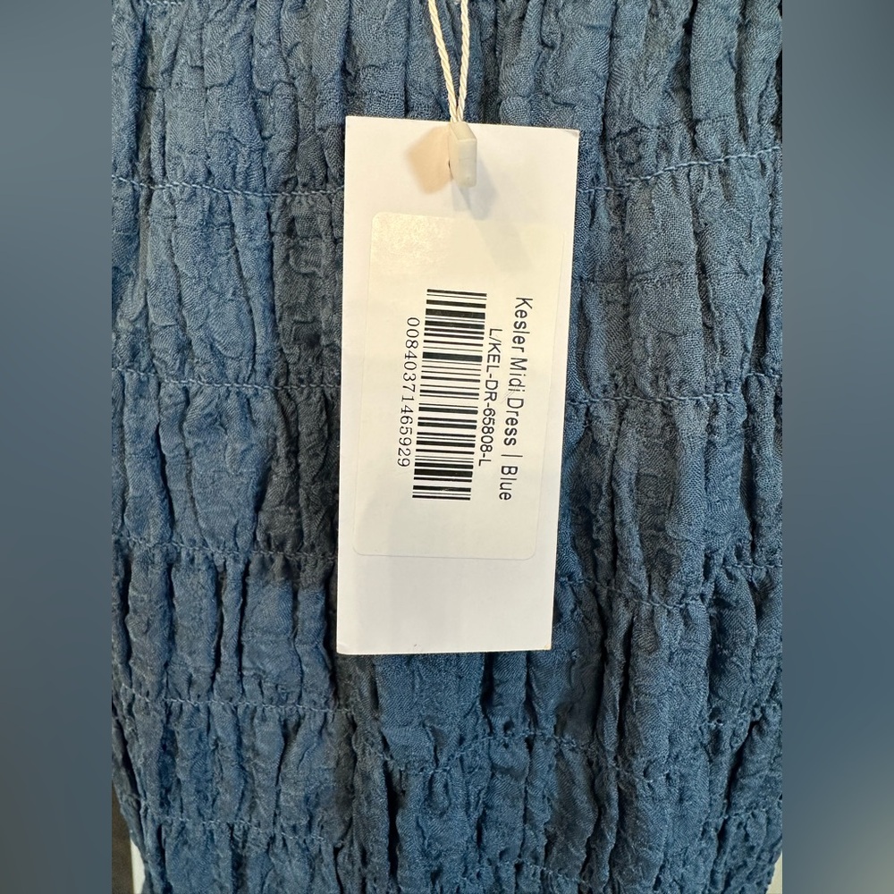 Baltic Born Blue Textured Sweetheart Puff Sleeve Tiered Midi Dress — Large NWT 💙 - Picture 2 of 7